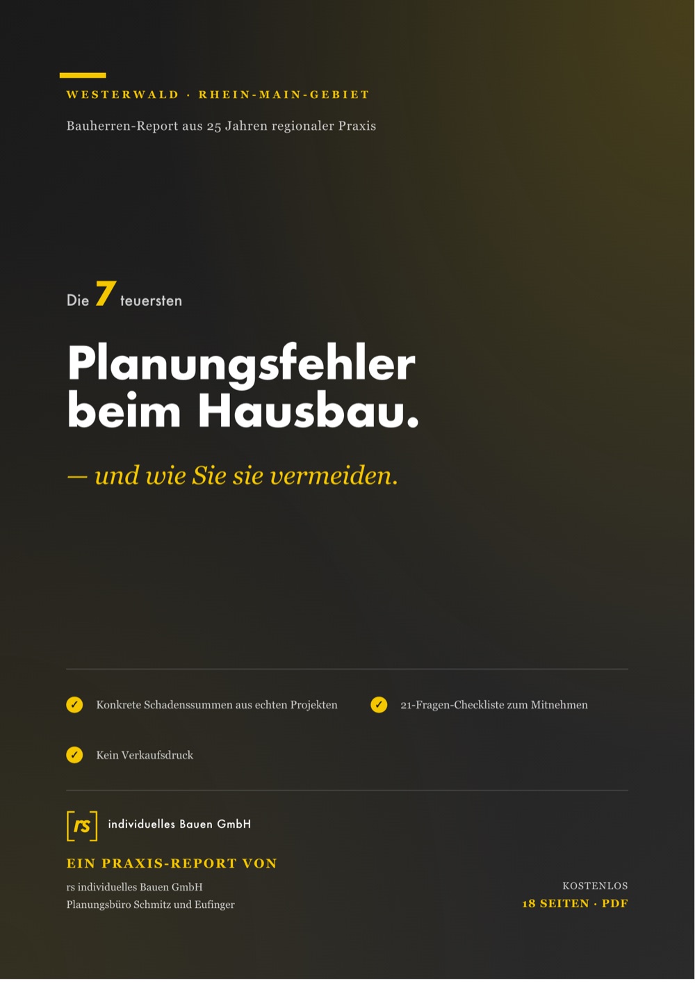 Titelseite des Bauherren-Reports: Die 7 teuersten Planungsfehler beim Hausbau
